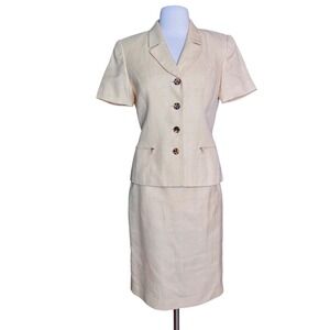 Vintage Two Piece Suit Butter Yellow Size 4 Short Sleeve Blazer w/ Skirt Office